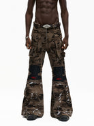 PERSONSOUL Camouflage Bootcut Cargo Pants in Brown - On Male Model