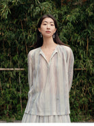 TEASEL Printed Lyocell Top Skirt Set in Blue - On Female Model