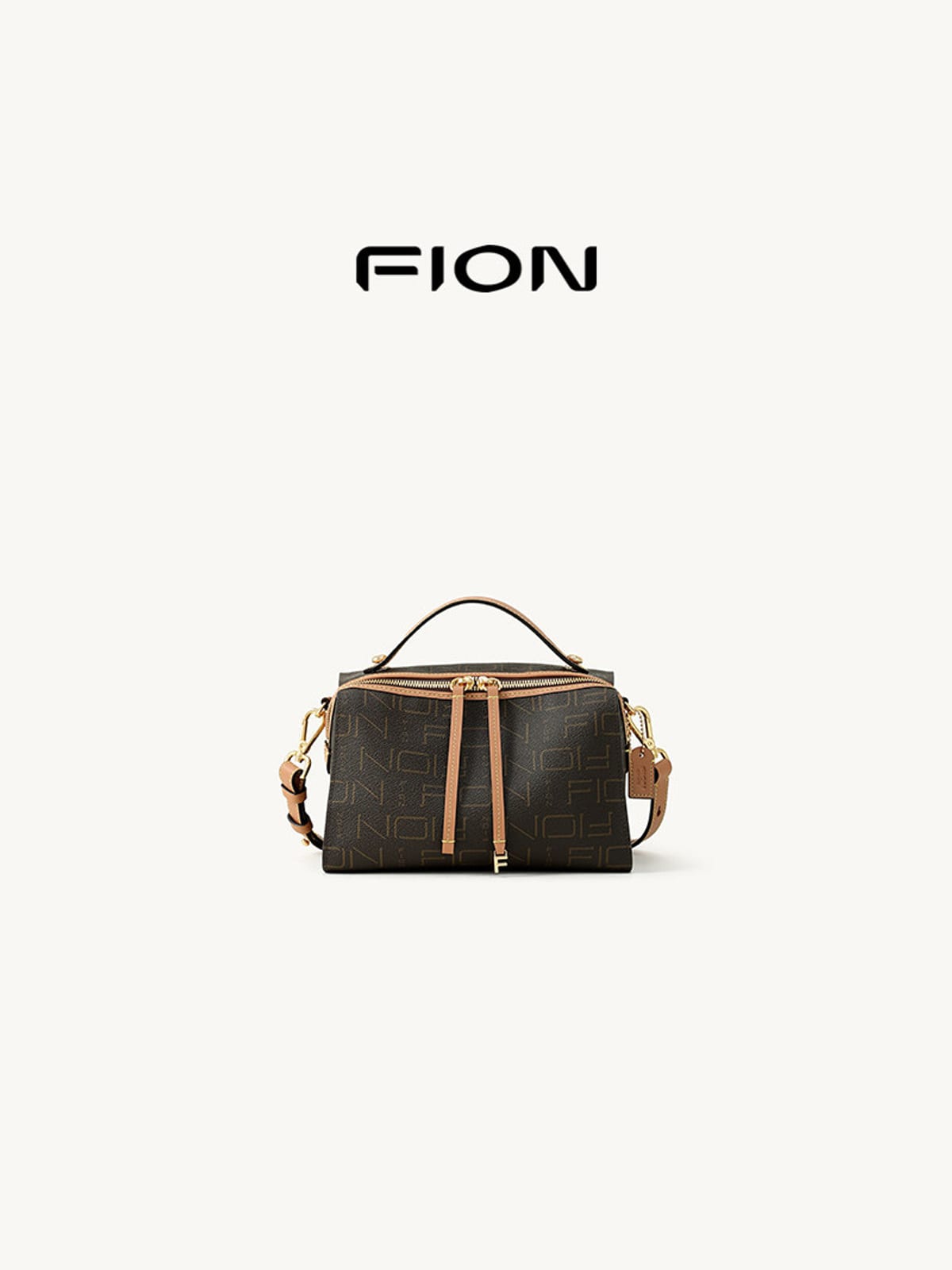 FION Monogram Canvas Crossbody Pillow Bag in Brown