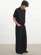 JCAESAR STUDIO Pointelle Ribbed Cotton Polo in Navy - On Male Model