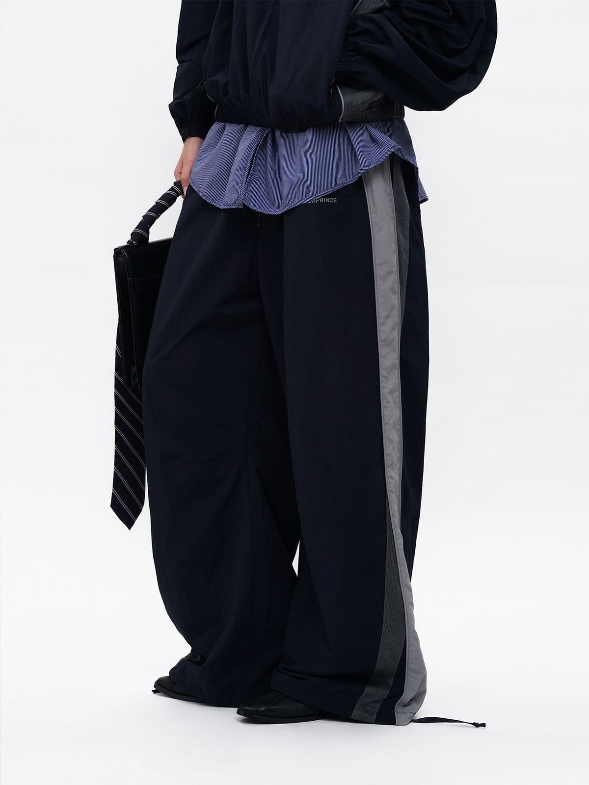 MASONPRINCE Two Way Coach Jacket Track Pants in Navy Blue - On Model