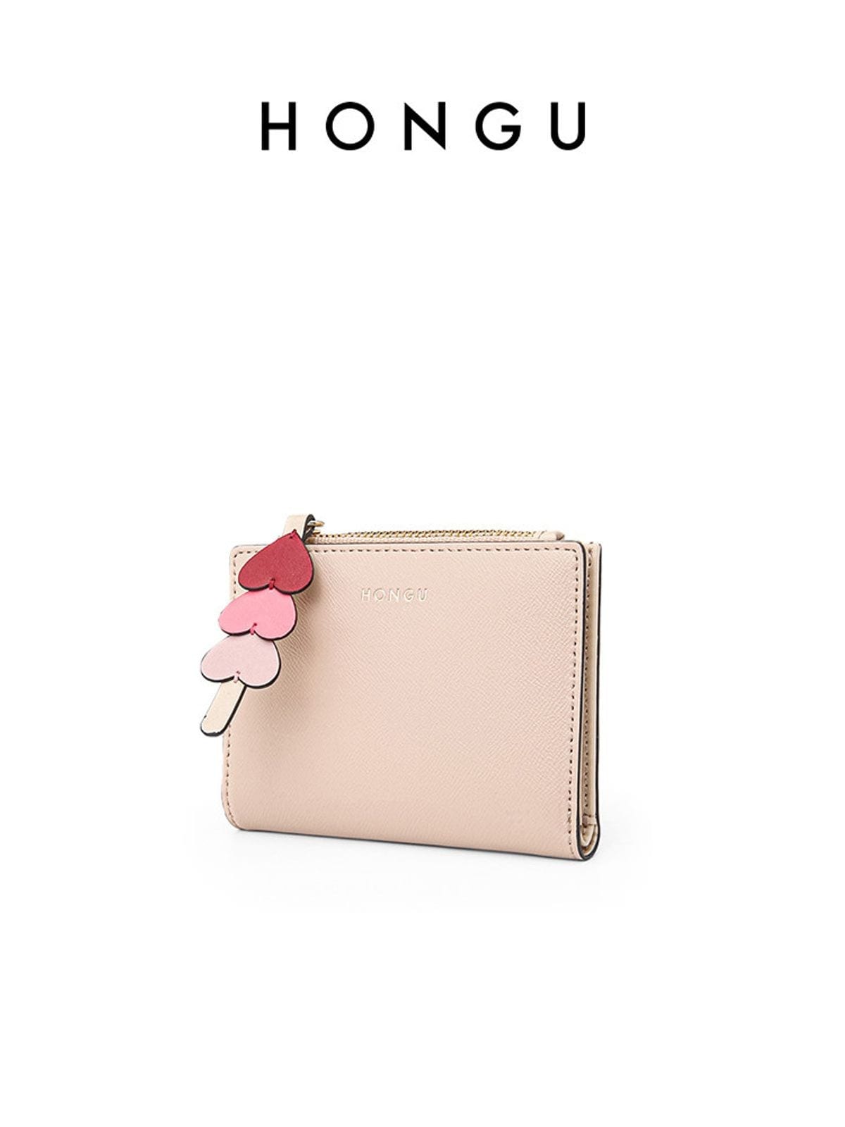 HONGU Compact Leather Zip Wallet in Orange