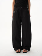 BLINDNOPLAN Leather Spliced Straight Leg Pants in Black - On Model