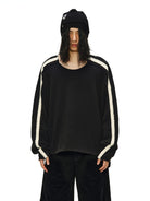 D5ove Striped Collarless Cotton Sweatshirt in Black - On Male Model