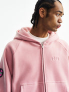 MEDM Fleece Zip Hoodie Drawstring Pants Set in Pink - On Male Model