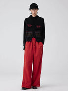 SIMPLE PROJECT Pleated Wide Leg Nylon Pants in Red - On Male Model