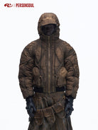 PERSONSOUL Garment Dyed Quilted Cotton Coat in Brown - On Male Model