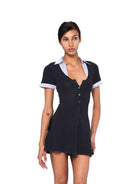 SweetChilling Contrast Collar Knit Mini Dress in Black - On Female Model