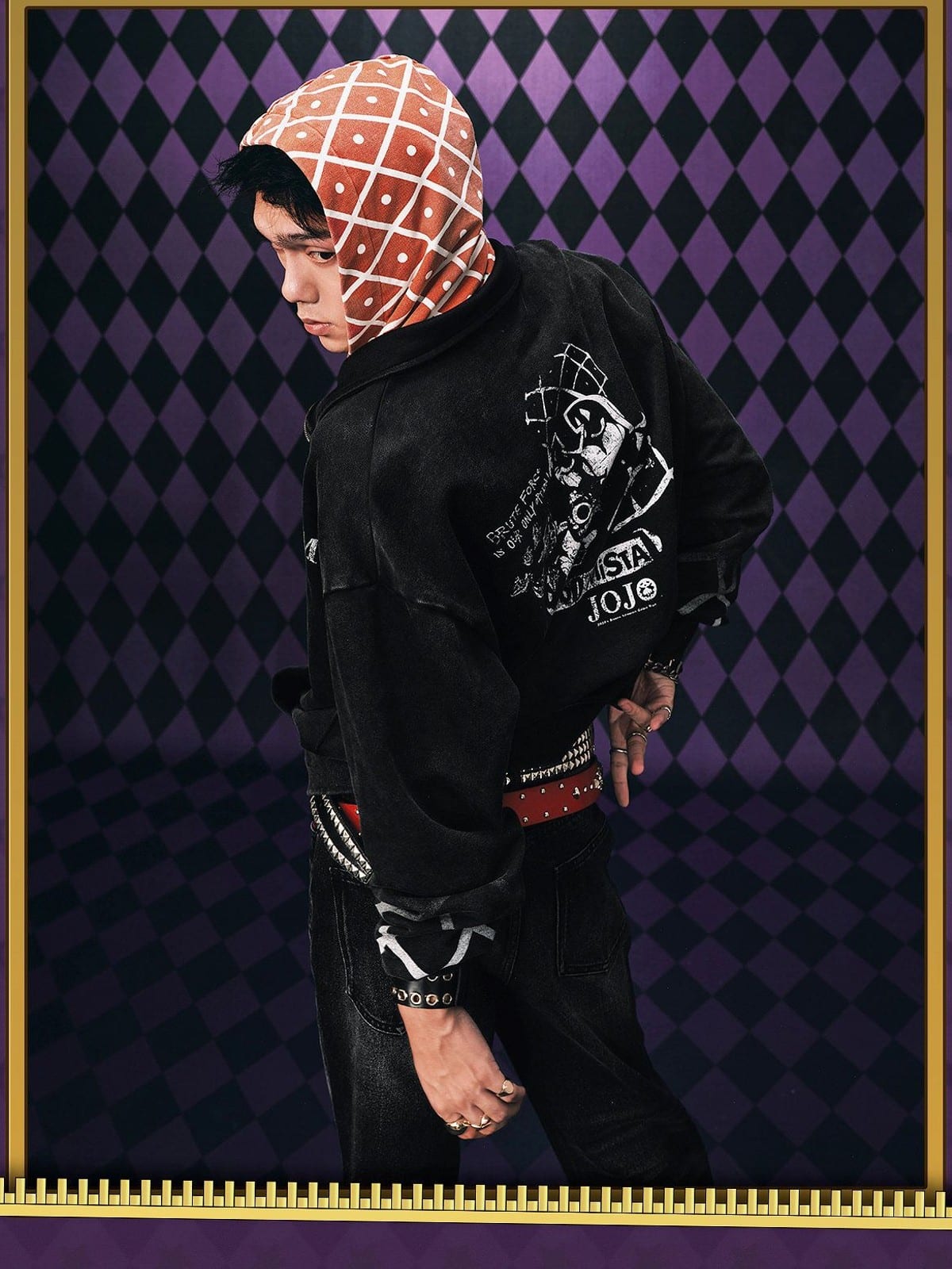 MEDM Guido Mista Graphic Zip Up Hoodie in Black - On Male Model