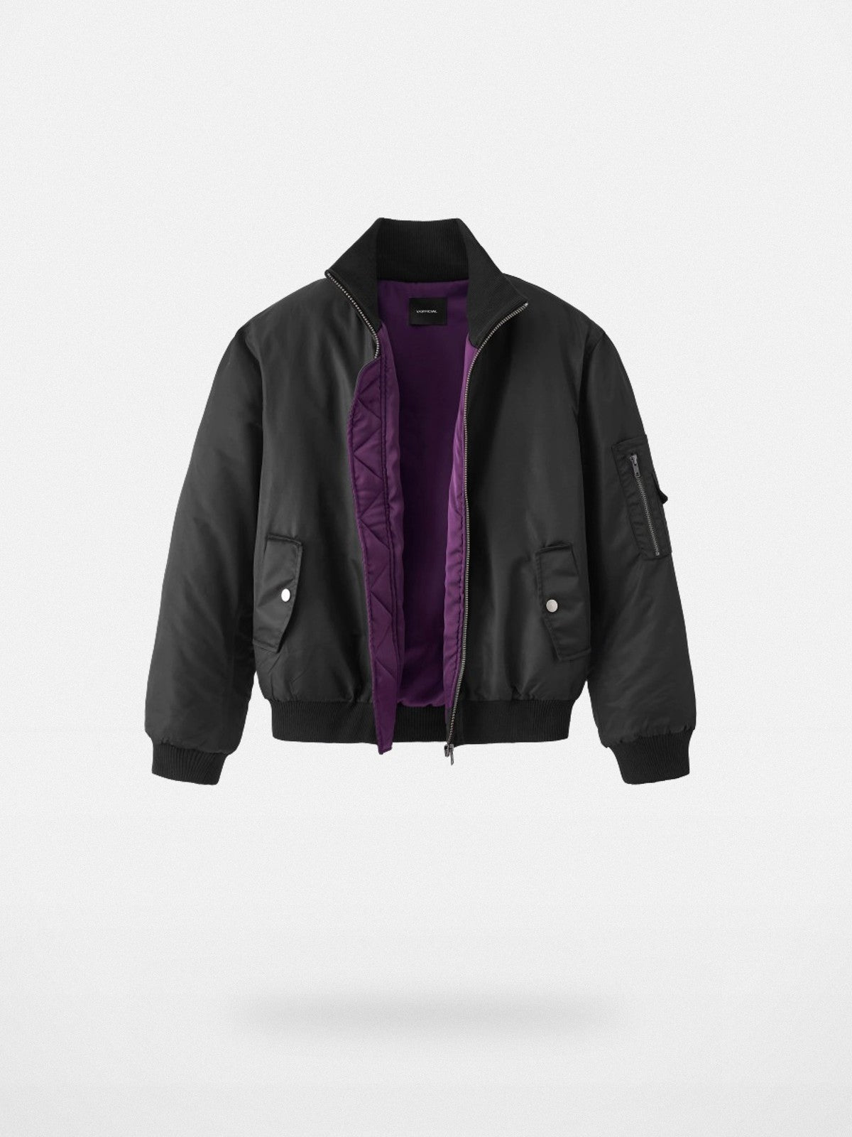Y OFFICIAL High Neck Nylon Bomber Jacket in Black