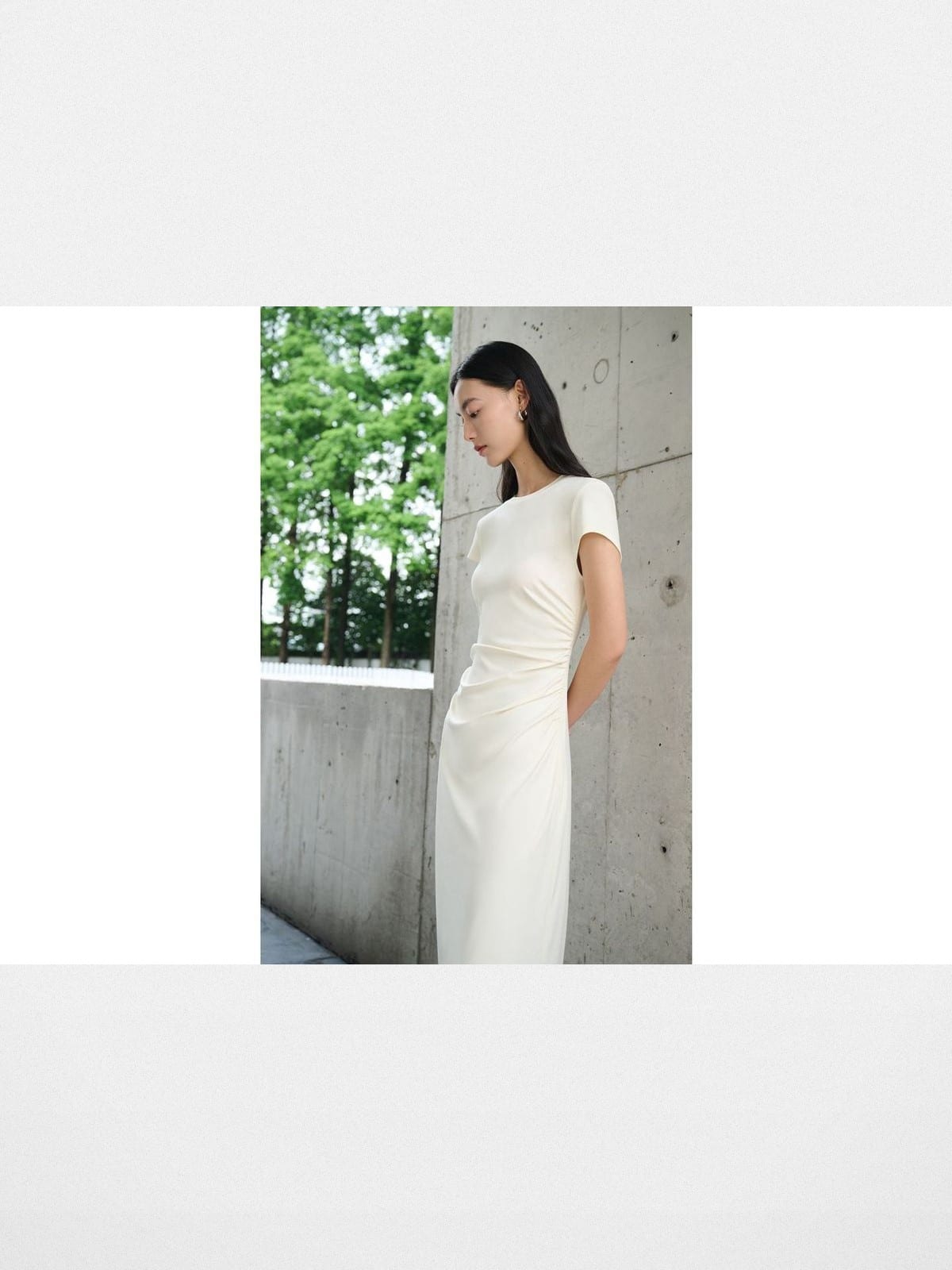 TEASEL Ruched Cotton Blend Knit Dress in Cream - On Female Model