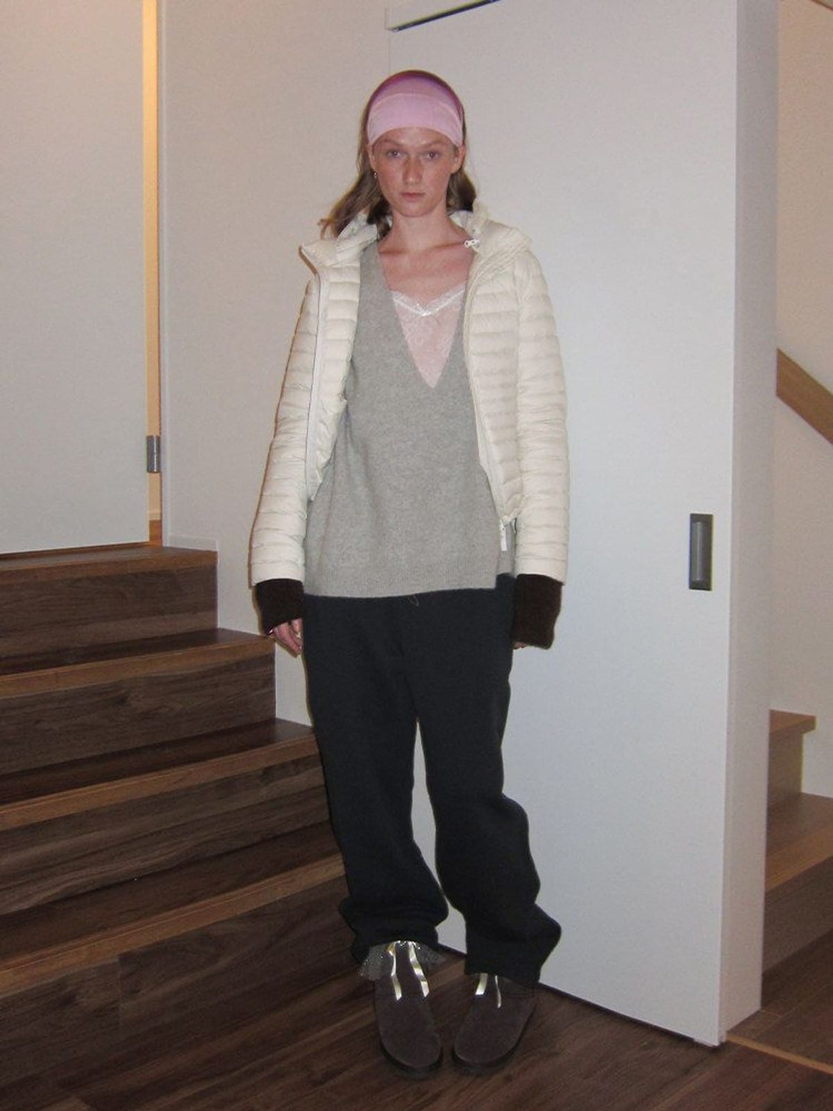 RARELY ALIKE Detachable Hood Duck Down Puffer in White - On Female Model