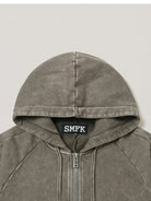 SMFK Garment Dyed Cotton Zip Up Hoodie in Gray - Detail