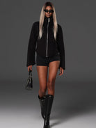 SMFK Vintage Cotton Cargo Mini Shorts in Black - On Female Model
