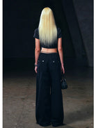SMFK Wide Leg Cotton Cargo Sweatpants in Black - On Female Model
