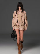 SMFK Cotton Blend Cargo Shorts in Pink - On Female Model