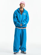 MEDM 3D Logo Two Way Zip Cotton Hoodie in Blue - On Male Model