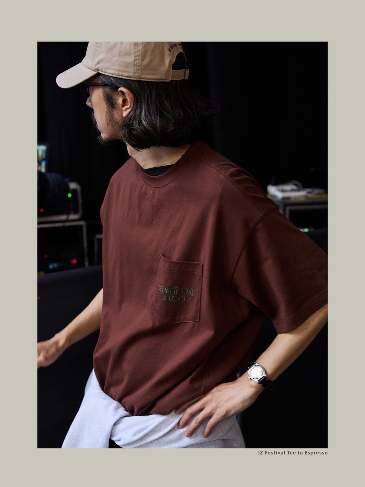 USAGE JZ Festival Graphic Cotton T Shirt in Brown - On Male Model