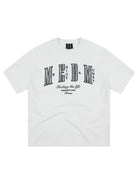 MEDM Pearl Embellished Letter Cotton T Shirt in White
