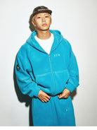 MEDM Polar Fleece Zip Hoodie Jogger Set in Sky Blue - On Male Model