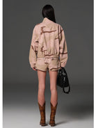 SMFK Cotton Blend Cargo Shorts in Pink - On Female Model