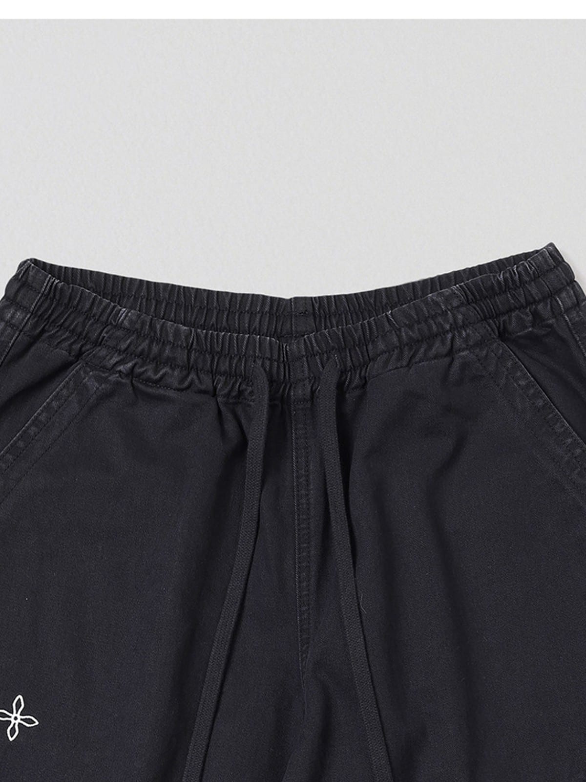 SMFK Wide Leg Cotton Cargo Sweatpants in Black - Detail
