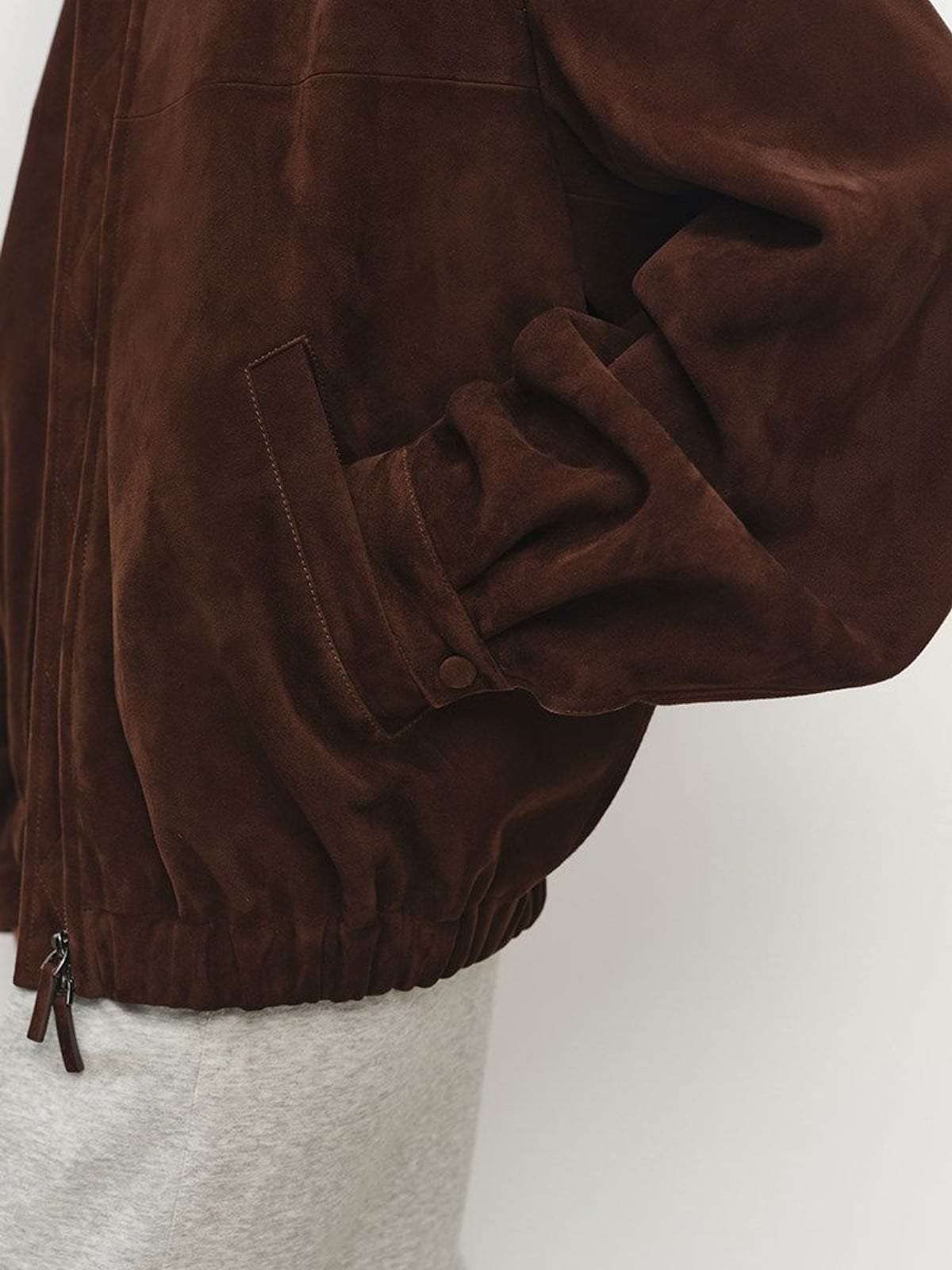 MSBEAST Broad Shoulder Sheepskin Jacket in Brown - On Model