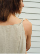 TEASEL Crinkled Silk Blend Short Sleeve Top in Beige - On Female Model