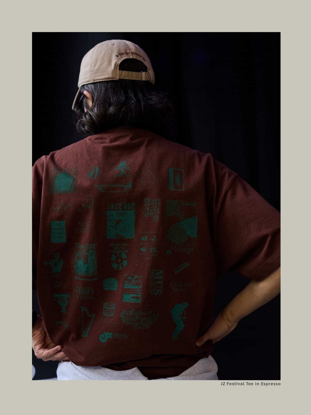 USAGE JZ Festival Graphic Cotton T Shirt in Brown - On Model