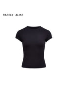 RARELY ALIKE Hourglass Cotton Crew Neck T Shirt in Black