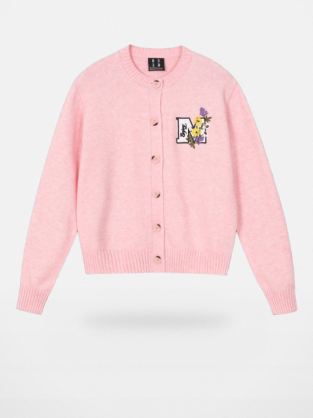 MEDM Floral Embroidered Knit Cardigan in Pink
