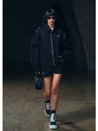 SMFK Lightweight Drawstring Track Shorts in Black - On Female Model
