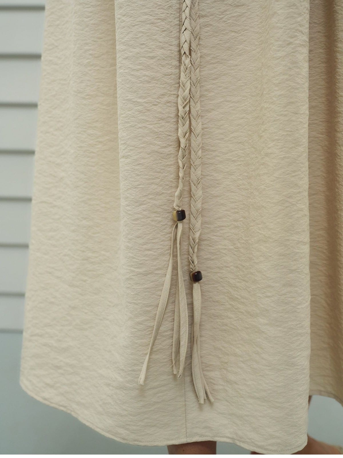 TEASEL Crinkled Silk Blend Short Sleeve Top in Beige - On Model