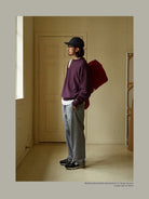 USAGE Reversible Cotton Crewneck Sweatshirt in Purple - On Male Model
