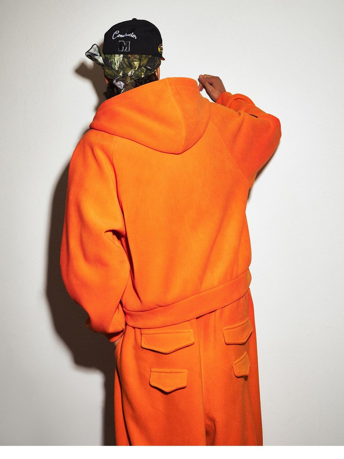 MEDM Polar Fleece Zip Up Hoodie in Orange - On Model