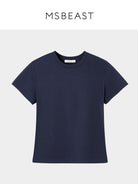 MSBEAST Cotton Blend Tapered Waist T Shirt in Navy Blue