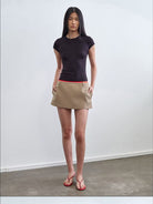 RARELY ALIKE Hourglass Cotton Crew Neck T Shirt in Black - On Female Model