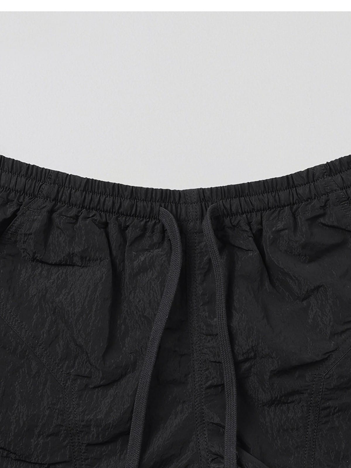 SMFK Lightweight Drawstring Track Shorts in Black - Detail