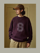 USAGE Reversible Cotton Crewneck Sweatshirt in Purple - On Male Model
