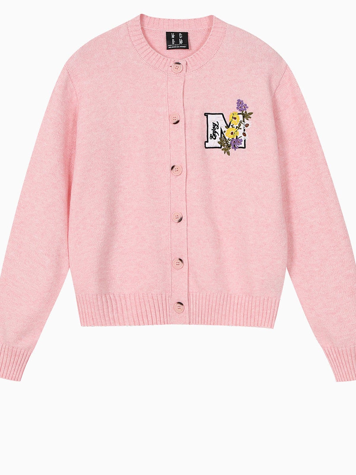 MEDM Floral Embroidered Knit Cardigan in Pink