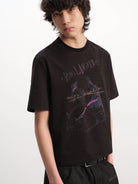 JCAESAR STUDIO Textured Baguette Print T Shirt in Black - On Male Model