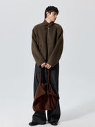 SIMPLE PROJECT Double Faced Wool Harrington Jacket in Brown - On Male Model