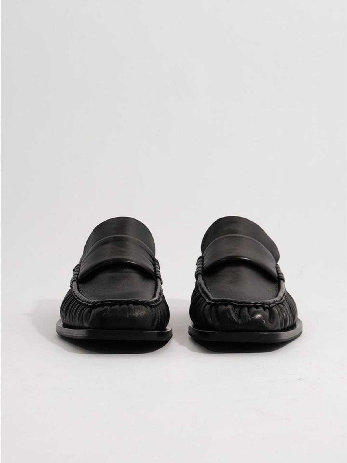 EIX GNOD Square Toe Pleated Lambskin Loafers in Black