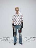 SOD Sacred Heart Rayon Hawaiian Shirt in White - On Male Model