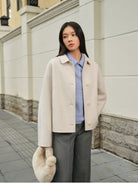TEASEL Silk Wool Drop Shoulder Short Coat in White - On Female Model