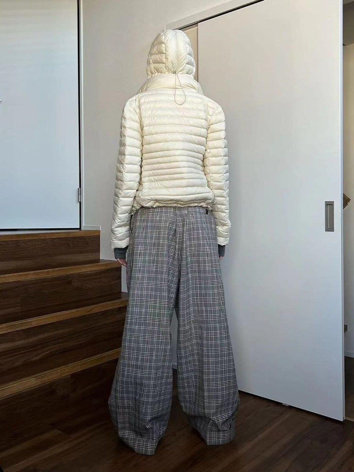 RARELY ALIKE Detachable Hood Duck Down Puffer in White - On Model
