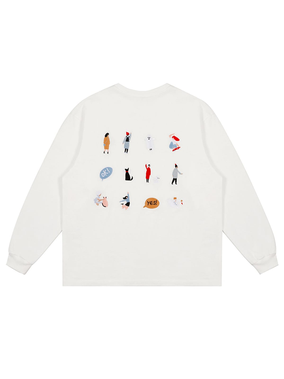 LOSTCTRL Embroidered Long Sleeve Cotton T Shirt in White