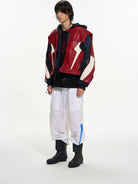 BLINDNOPLAN Layered Colorblock Racing Jacket in Red - On Male Model