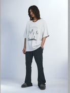 D5ove Side Zip Paneled Flared Pants in Gray - On Male Model