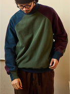 USAGE Colorblock Raglan Cotton Sweatshirt in Green - On Male Model